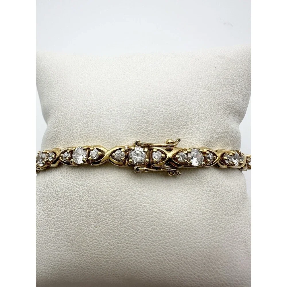 925 Sterling Silver Gold Vermeil Round C Z Tennis Bracelet 7.5”